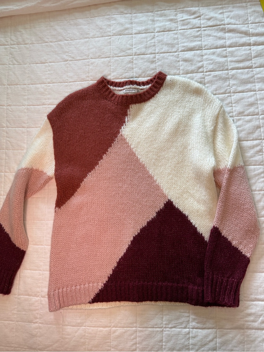 Staccato Colorblock Crewneck Sweater in Blush Pink, Burgundy & Cream